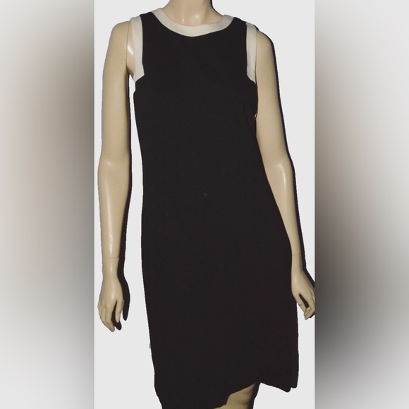 RALPH LAUREN SZ 6 SMALL BLACK WHITE CONTRAST TRIM JERSEY MINI SLEEVELESS DRESS - Picture 3 of 7